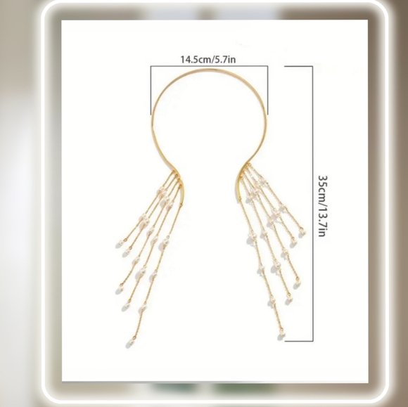 Pearl fringe necklace long open women gold chain jewelry - Picture 5 of 9